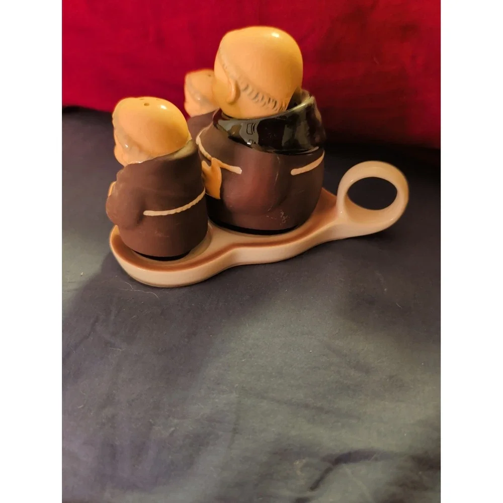 VINTAGE SALT, PEPPER, SUGAR W/ STAND COMPLETE MONK SET - WEST GERMANY Goebel.